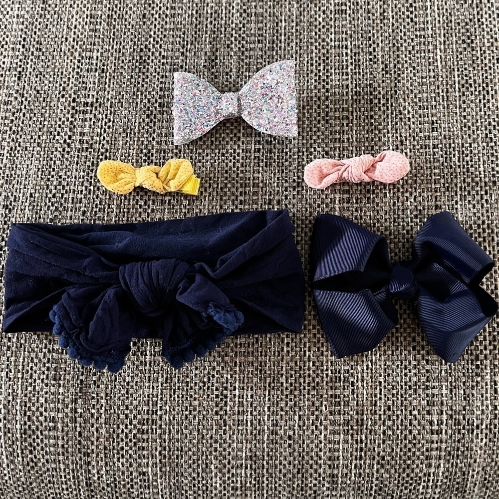 5 Hair bows Hairband girls glitter sparkle